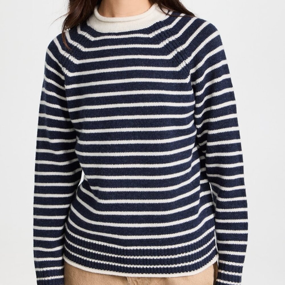 Alex Mill | Freja Roll Neck Merino Wool Sweater In Indigo/Ivory | Size Medium